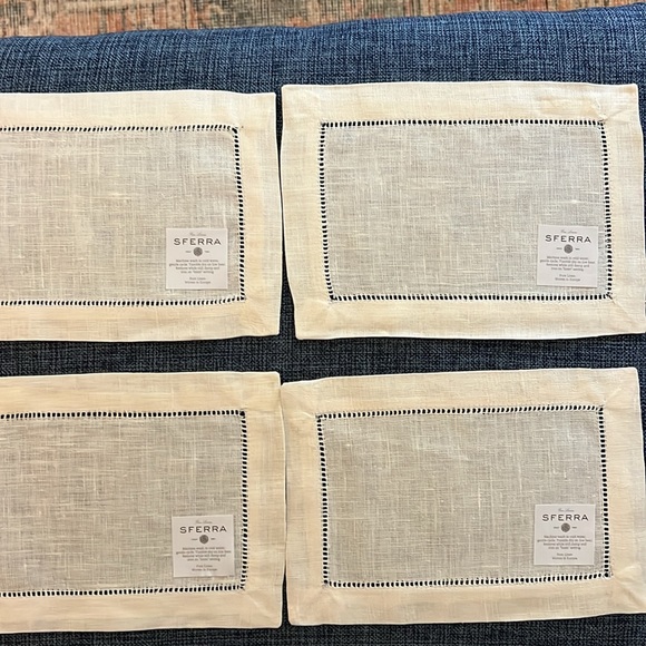 SFERRA Fine Linen Cocktail Napkins Set of 4 902…Festival in Eggshell - Picture 7 of 11